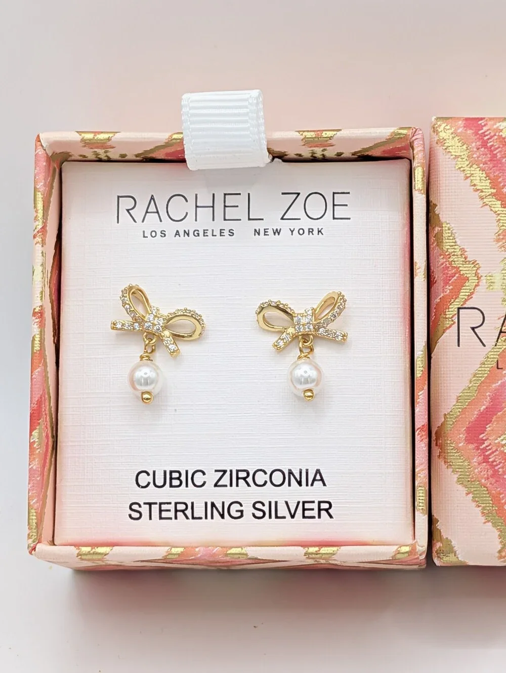 Rachel Zoe Cubic Zirconia Gold Tone Sterling Silver Bow Pearl Stud Earrings